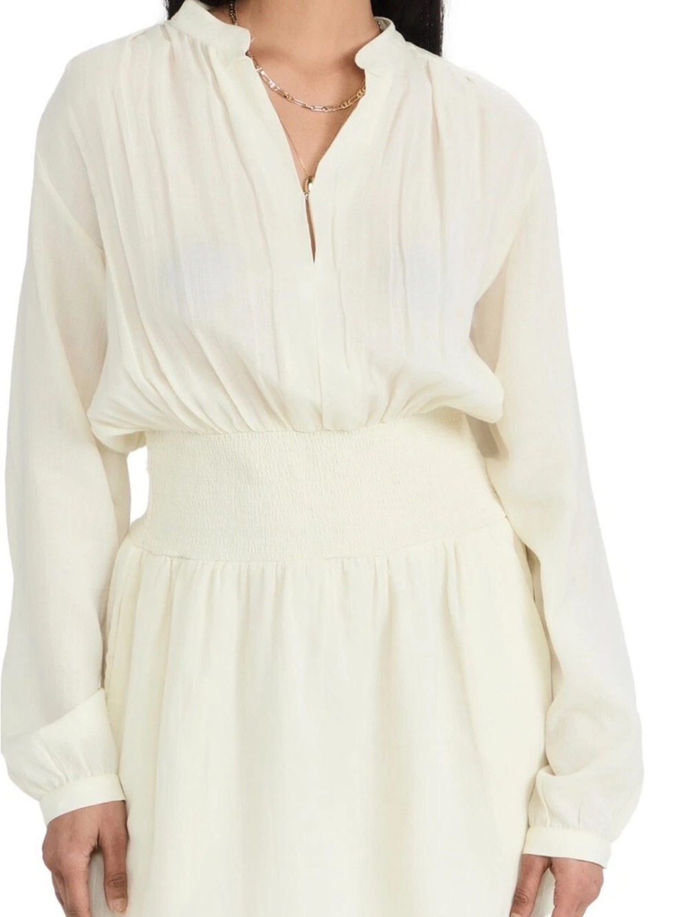 rag & bone Cream Smocked-Waist Long-Sleeve Mini Dress